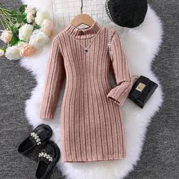 Shein Young Girl Mock Neck Ribbed Knit Dress