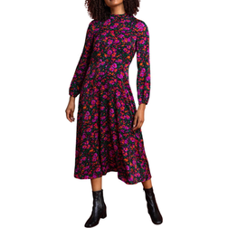 Roman Floral High Neck Midi Dress - Purple