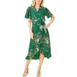 Mela London Floral Print Wrap Midi Dress - Green
