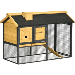 Pawhut Outdoor Rabbit Hutch with Run Removable Tray Asphalt Roof