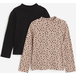 H&M Polo Neck Tops 2-pack - Beige/Leopard Print (0395730060)