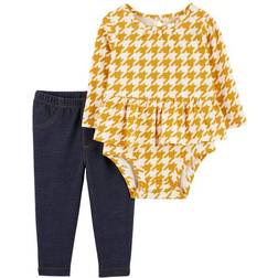 Carter's Baby Girls 2-Piece Houndstooth Bodysuit Pant Set 12M Yellow/Navy