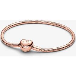 Pandora Moments Heart Clasp Snake Chain Bracelet - Rose Gold