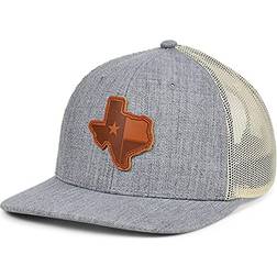 Local crowns Texas Heather Leather State Patch Curved Trucker Cap Heather Gray/White/Brown Heather Gray/White/Brown