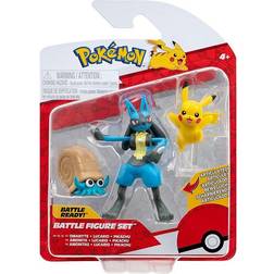 Pokémon PKW3054 Battle Figure Set Pikachu, Amonitas, Lucario, offizielles Figuren Set