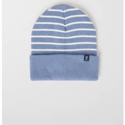 Polarn O. Pyret Kid's Striped Ribbed Beanie Hat - Blue