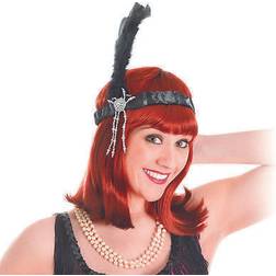 Bristol Novelty Flapper Sequin Headband with Feather Black