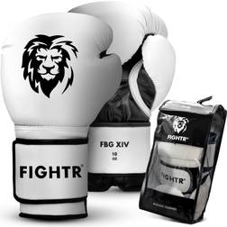 FIGHTR Premium Boxing Gloves Ideal Stability & Impact Strength Punching Gloves for Boxing, MMA, Muay Thai, Kickboxing & Martial Arts Includes Carry Bag White/Black, oz