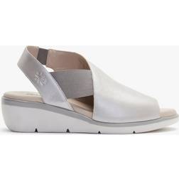 Fly London Silver Leather Low Wedge Sandals Colour: Silver Metali