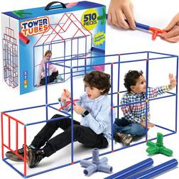 Stargo TOWER TUBES Building Toys 510 Piece, Stem Fort Building Kit for Kids 7 Construction Fort Builder, Indoor and Outdoor Building Toy