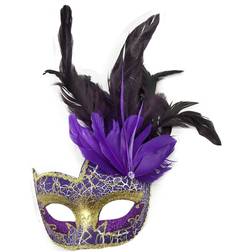 Costume Mask Feather Masquerade Mask Halloween Mardi Gras Cosplay Party Masque Crack Purple