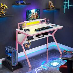Neo Ergonomic 2 Tier Gaming Computer Office Desk - Pink