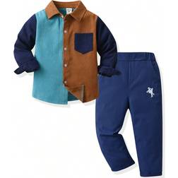 Shein Kids EVRYDAY Young Boy Colorblock Pocket Patched Shirt & Pants