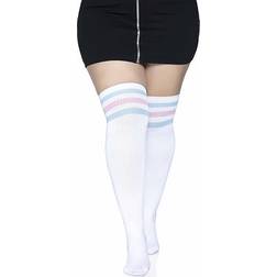 Leg Avenue Women's Plus White Athletic Socks with Pink and Blue Knee High Stripe Socks Pink/Blue/White 1X/2X