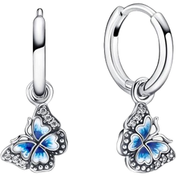Pandora Butterfly Hoop Earrings - Silver/Blue/Transparent