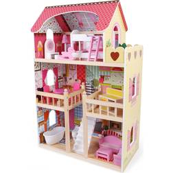 Boppi Dolls House 3 Storey with 17 Play Furniture Accessories