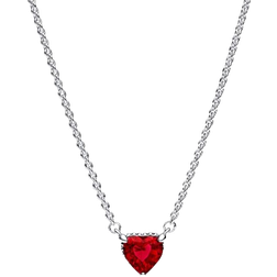 Pandora Sparkling Heart Shaped Halo Necklace - Silver/Red/Transparent