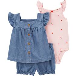 Carter's Baby's Cherry Chambray Little Short Set 3-piece - Chambray/Pink