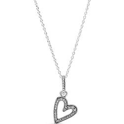 Pandora Sparkling Freehand Heart Pendant Necklace - Silver/Transparent