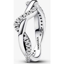 Pandora Sparkling Intertwined Wave Ring - Silver/Transparent