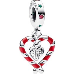 Pandora Double Candy Cane Heart Christmas Dangle Charm - Silver/Multicolour