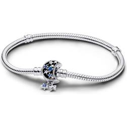 Pandora Moments Sparkling Moon Clasp Snake Chain Bracelet - Silver/Blue/Transparent