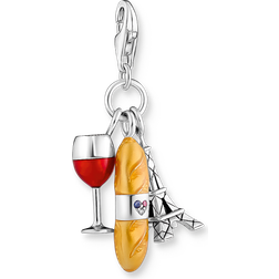 Thomas Sabo Wine Glass Eiffel Tower & Baguette Charm Pendant - Silver/Multicolour