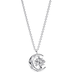 Pandora Moon & Spinning Tree of Life Pendant Necklace - Silver/Transparent
