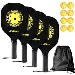 Amicoson Pickleball Set of 4 Paddles with 8 Balls and 1 Carry Bag