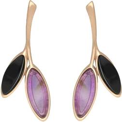 C W Sellors Leaf Drop Stud Earrings - Rose Gold/Black/Purple