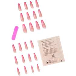 Shein Upgrade Your Look with 24pcs Extra Long Coffin Pink French Fake Nail & 1pc Nail File & 1sheet Tape 24-pack