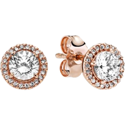 Pandora Round Sparkle Halo Stud Earrings - Rose Gold/Transparent