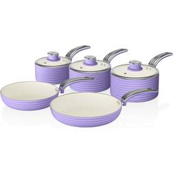 Swan Retro 5 Piece Pan Cookware Set with lid