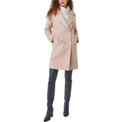 Roman Double Breasted Longline Textured Coat - Natural