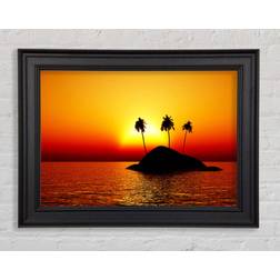 Highland Dunes Palmtree Island At Sunset Black Framed Art 141.4x100cm