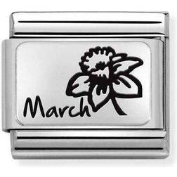 Nomination Composable Link March Flower Charm - Silver/Black