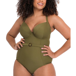Curvy Kate Retro Sun Padded Plunge Swimsuit - Olive Green