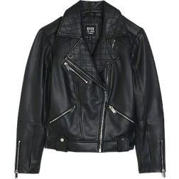River Island Leather Zip Up Biker Jacket - Black