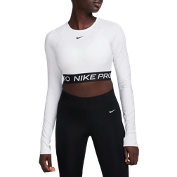 Nike Pro Women's Dri-FIT Cropped Long-Sleeve Top - White/Black