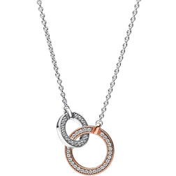 Pandora Signature Two tone Intertwined Circles Necklace - Silver/Rose Gold/Transparent