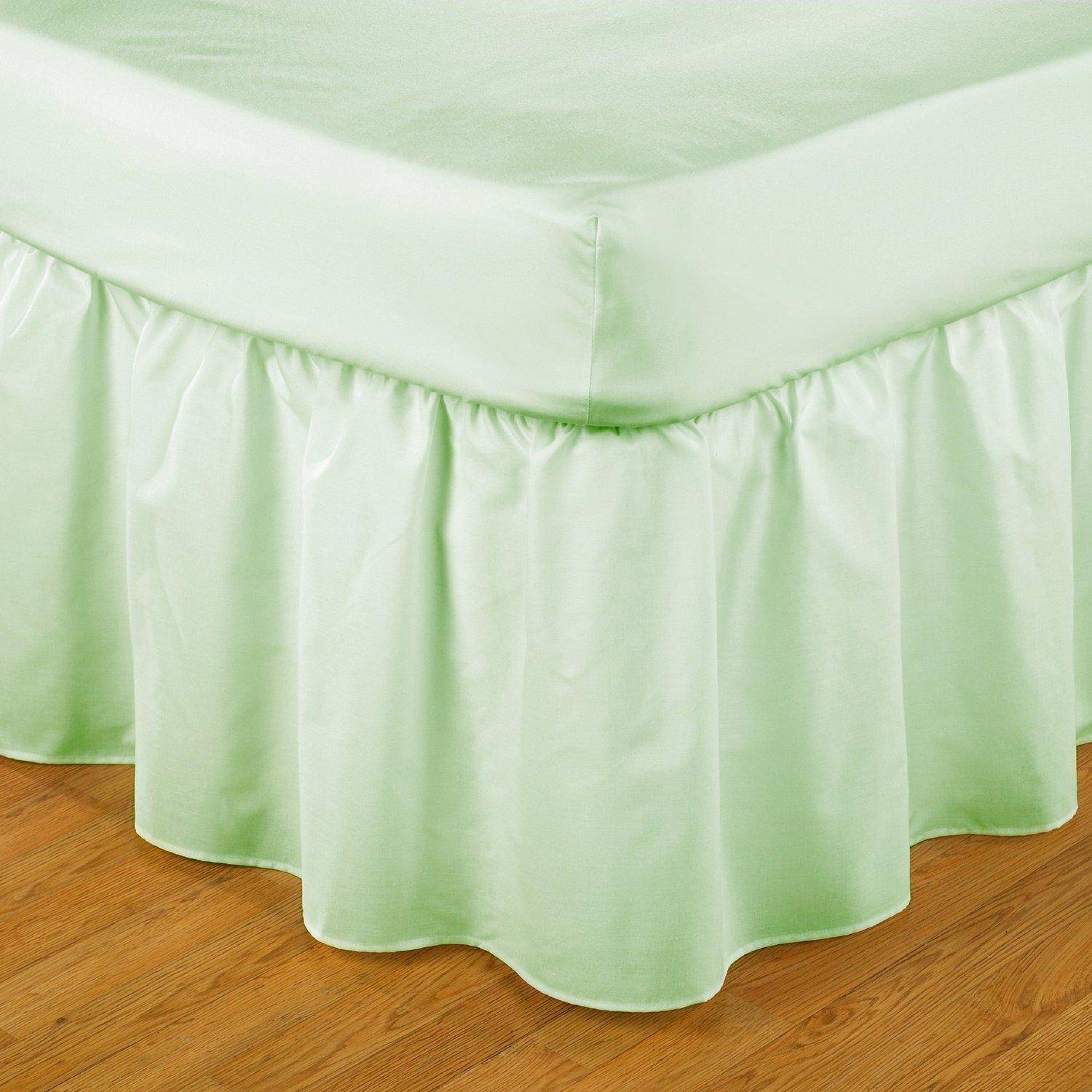 SINGLE SIZE 180 TC PERCALE BOX PLEAT FITTED VALANCE SHEET IN PLAIN LIGHT GREEN 
