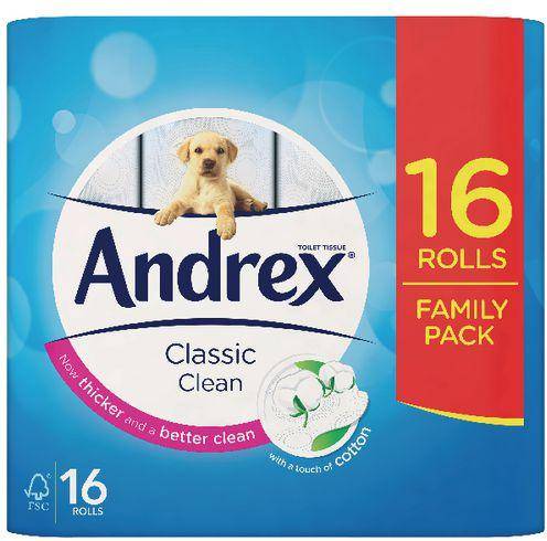 Andrex Classic Clean Toilet Roll Tissue Paper 45 Rolls 2 Ply Soft Cotton 