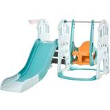 Playground Homcom 3-In-1 Kids Slide & Swing Playset Outdoor Activity w/ Basketball Hoop