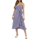 Brave Soul Women's Spotty Midi Frilly Wrap Dress - Lilac