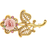 1928 Jewelry Rose Brooch - Gold/Pink