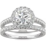 Charles & Colvard Round Bridal Set Ring - Silver/Diamond
