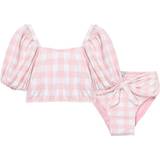 Habitual Puff Sleeve Gingham Two-piece Swimsuit - Pink