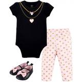 Little Treasures Baby Girl Cotton Bodysuit, Pant & Shoe Set 3-pcs - Heart Necklace