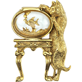 1928 Jewelry Cat And Fish Bowl Pin - Gold