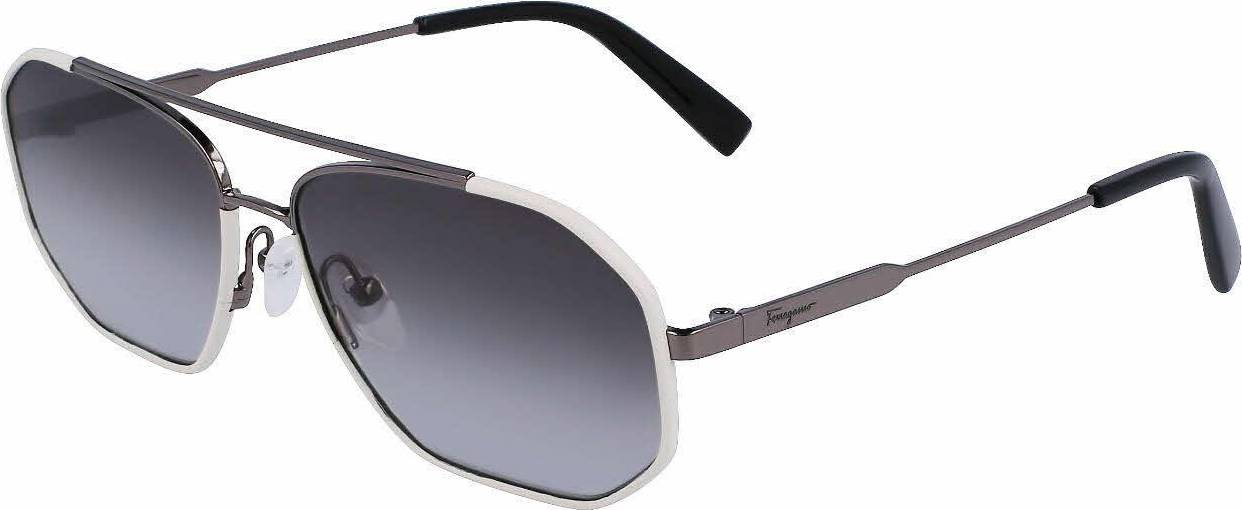 Ferragamo Leather Wrapped Pilot Sunglasses, 60mm White/Gray • Price